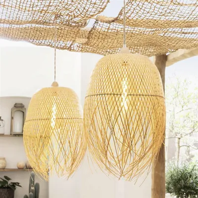 Produktbild von 2x Lampenschirm "Ibiza" für Hängelampe aus Bambus, Hängelampenschirm Ø 42 x 62 cm, Ersatzschirm für Pendelleuchte, Deckenlampe