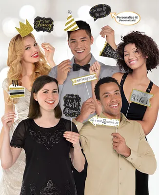 Produktbild von 13 personalisierbare Photobooth-Accessoires Schwarz-Gold - Einheitsgröße