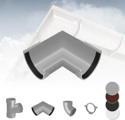 Produktbild von RAINWAY L Regenrinnen System (Rinnenwinkel Innen 90° grau) - PVC-U Kunststoff in 4 Farben, für Dachflächen > 100m² empfohlen, Eckstück 90 Grad Bogen