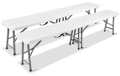 Produktbild von Klappbank 2er Set - Garten- und Partybank - 183x28x43 cm - Kunststoff mit Stahlgestell - Tragkraft 500 kg - Mit Tragegriff - Weiß