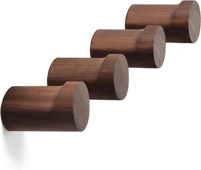 Produktbild von Haken für Wand - 4 Holzstifte - Steife Kapstifte für Kleidung und Handtücher (Walnuss-Design)