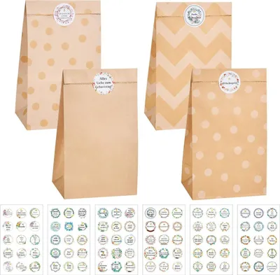 Zdjęcie produktu dla Torebki papierowe Kraft brązowe 40 sztuk naklejek 90 niemieckich Ekologiczne 24x13x8cm