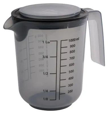 Produktbild von APS 30072 Rührbecher MIXUP, mit Deckel, Polypropylen, inkl. Spritzschutz, 1 Liter, Ø 12,5 cm, Höhe 16 cm, grau
