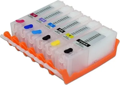Produktbild von Wiederbefüllbare Tintenpatronen wie Canon PGI-580 & CLI-581 black, cyan, magenta, yellow, photo-blue, 6 nachfüllbare Druckerpatronen mit Chips  für PIXMA TS8100, TS8120, TS8150, TS8151, TS8152, TS8200, TS8220, TS8240, TS8241, TS8242, TS8250, TS8251, TS8252, TS8300, TS8350, TS8351, TS8352, TS9100, TS9120, TS9150, TS9155