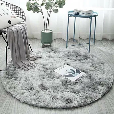 Produktbild von Hochflor Teppich Rund Zimmerteppich Wohnzimmer Shaggy Matte Teppichboden Fluffy, Hellgrau,120cm