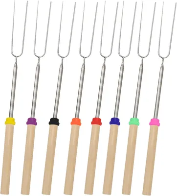 Imagen del producto de Brochetas de acero inoxidable, juego de 8 unidades, de 31 a 81 cm de longitud, con mango de madera, ideales para camping y barbacoas
