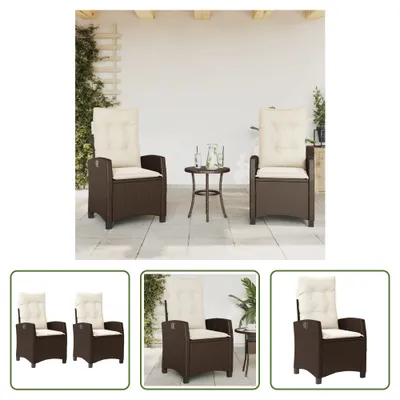 Produktbild von The Living Store Gartensessel mit Kissen 2 Stk. Verstellbar Braun Poly Rattan