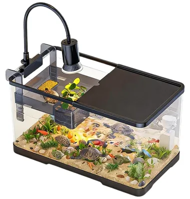Produktbild von Elzusha – Aquarium für Wasserschildkröten mit Sonnen- und Lichtplattform und Aufhängeplatte, transparent