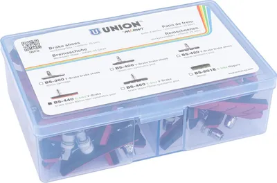 Zdjęcie produktu dla Szczęki hamulcowe UNION "BS-440" do hamulców V-brake, 8 opakowań warsztatowych po 25 par każde