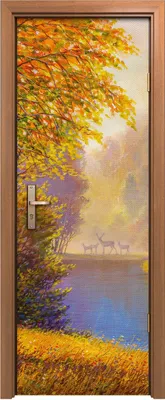 Produktbild von Türposter 70x200 cm Türaufkleber Türtapete Türfolie Klebefolie Landschaft Gemälde Birke Herbst