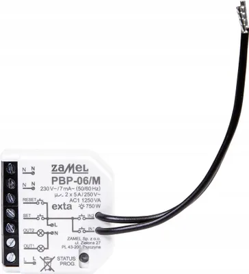 Zdjęcie produktu dla EXTA | Miniaturowe przekaźnik bistabilny PBP-06/M - 230V AC - Kompaktowy - 2 kanały - LED statusowa
