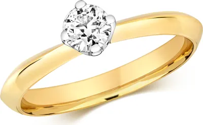 Produktbild von Funkelndes Feuer 18 Karat (750) Gold Solitär Verlobung Damen - Diamant Ring Brillant-Schliff 0.35 Karat GH - SI2, 51 (16.2); TRS3221818KYRSL