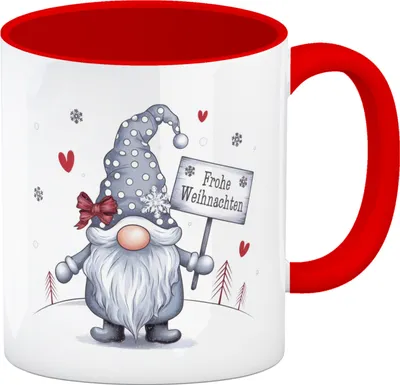 Produktbild von Winter-Wichtel Frohe Weihnachten Kaffeebecher in rot