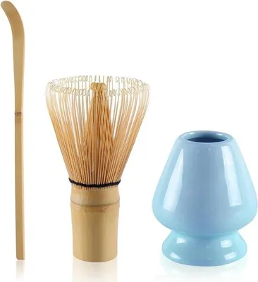 Image de Set à matcha en bois bleu, 4 pièces