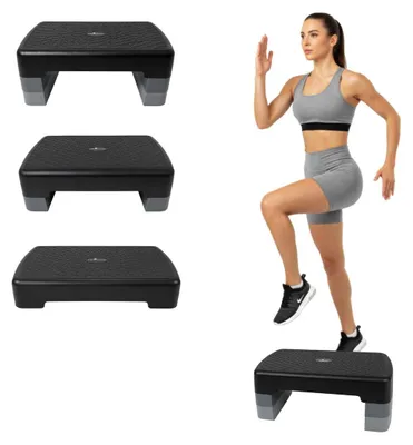 Zdjęcie produktu dla Regulowany step do aerobiku do fitnessu mały 3-stopniowy obciążenie do 100 kg, czarno-szary