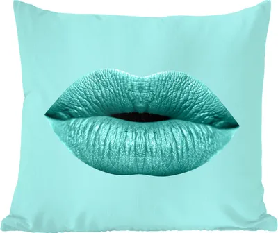 Produktbild von MuchoWow® Zierkissen Sofakissen Wohnzimmer Dekokissen 50x50 cm Lippen - Pastell - Blau - Komfort - Sofakissen