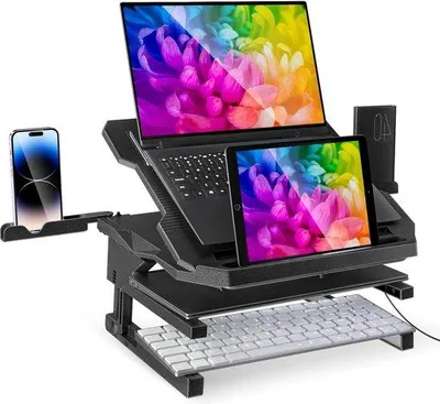 Produktbild von Laptop-Stand 360-Grad-Basis 3-Niveaus-Höhen-Verstellbar für iPad Tablet MacBook 10-17.3-Zoll