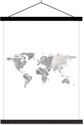Produktbild von MuchoWow® Textilposter Weltkarte - Farbe - Marmor 120x160 cm mit schwarzem Rahmen - Magnetischer