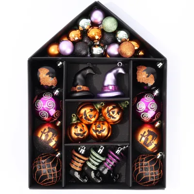 Halloween-Kugeln 48er Set – gemischte Formen & Größen