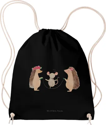 Produktbild von Mr. & Mrs. Panda Sportbeutel Igel Seilhüpfen - Schwarz - Geschenk, Maus, Kinder, sporttasche klein, festival rucksack, Stoffbeutel, Jutebeutel, Kindergarten, wander