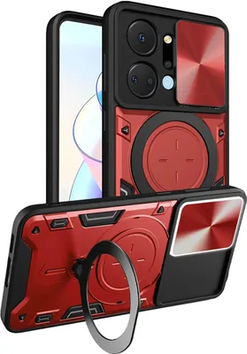 Produktbild von Handyhülle für Honor X7a Dual-Layer Stoßfest Rüstung Hülle mit Dia Kameraschutz und Kreisförmig Ring Ständer Rot