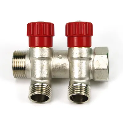 Image de Distributeur à 2 voies avec vanne d'arrêt rouge sanitaire 3/4" x 1/2" eau chauffage