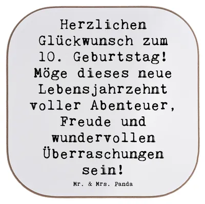 Produktbild von Mr. & Mrs. Panda Tassenuntersetzer Spruch 10. Geburtstag - Weiß - Geschenk, Tischuntersetzer, Glückwunsch, Freude, Untersetzer Gläser, Alter, Herzlichen, Coaster, zehnter