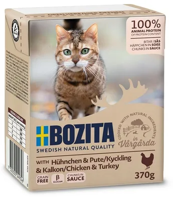 Zdjęcie produktu dla Bozita z Kurczakiem i indykiem - kawałki w sosie kartonik 370g