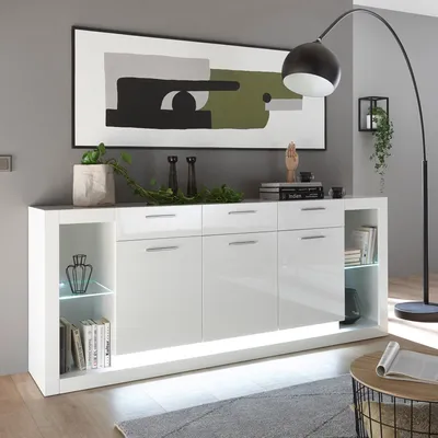 Produktbild von Großes Sideboard Meran - Weiß Hochglanz ohne Beleuchtung