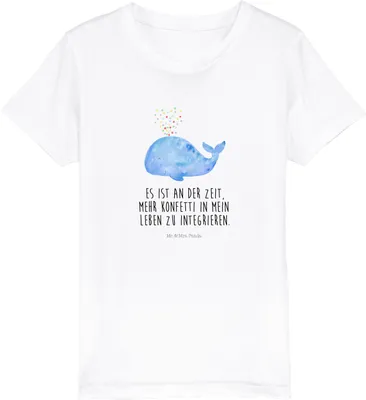 Produktbild von Mr. & Mrs. Panda Kleinkinder T-Shirt Wal Konfetti 7-8 Jahre (122/128) - Weiß - Geschenk, Geburtstag, Kinder-T-Shirt, Teenager, Kindershirt, Trennung, Wale, Neustart, Meer