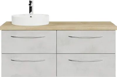 Produktbild von Badmöbel-Set Pelipal Serie 4035 BxHxT 118 x 61,2 x 44,5 cm Frontfarbe grau Badmöbelset 4-teilig mit Waschtisch Keramik w
