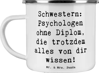 Produktbild von Mr. & Mrs. Panda Teetasse Spruch Schwestern Psychologen - Weiß - Geschenk, Familie, Teebecher, Familiengeschenk, Schwester, Familienmitglieder, Geburtstage, Pott, Haferl