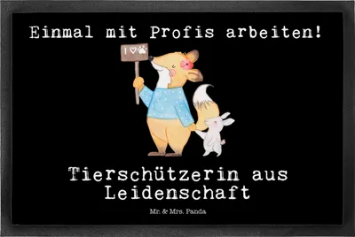 Produktbild von Mr. & Mrs. Panda Schmutzfangmatte Tierschützerin Leidenschaft 50 x 75 cm - Schwarz - Geschenk, fußmatte, Fußabstreifer, Fussmatte, Gummimatte, Schmutzmatte