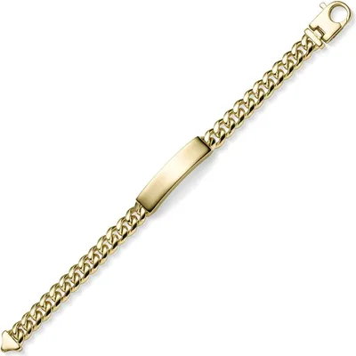 Produktbild von 9,5mm Schildband Panzerarmband mit Gravurplatte 585 Gold Gelbgold massiv 21cm