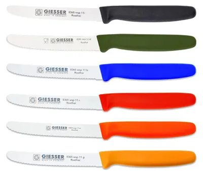Produktbild von 6er Set bunt Giesser Messer Tomatenmesser Brötchenmesser Allzweckmesser 11cm Welle - 8365 wsp 11-6 s-ol-b-r-or-g