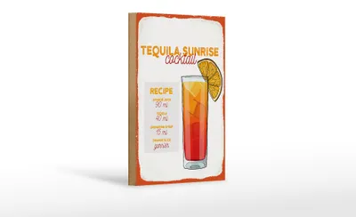 Produktbild von Holzschild Rezept Tequila Sunrise Cocktail Recipe 12x18 cm