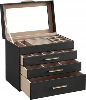 Produktbild von Songmics Schmuckkasten 4 Ebenen Schwarz Goldene Griffe