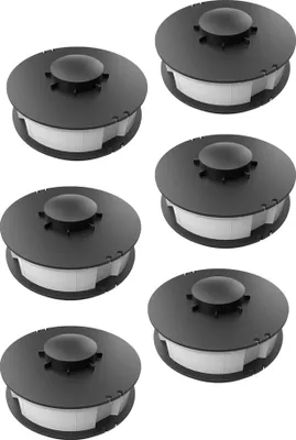Six spools of trimmer line arranged in two columns of three.