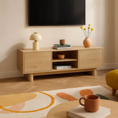 Image de Meuble TV 160 cm scandinave bois clair - Oviala Bowy