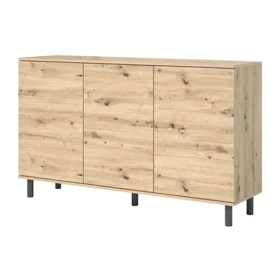 Produktbild von Geräumige Kommode "Masimo" 150 cm, Aufbewahrungsschrank, Kommode mit 3 Türen, Eiche Artisan, Push-to-Open, modernes Design