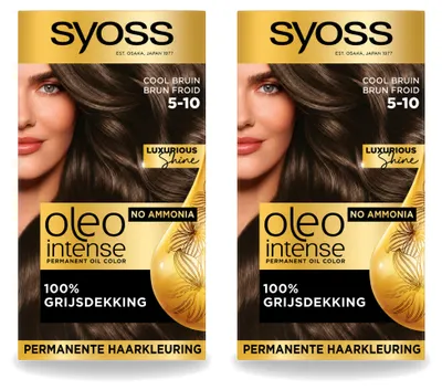 Productafbeelding van 2 x SYOSS Oleo Intense 5-10 Permanente Haarkleuring - Koelbruin - Voordeelverpakking - 2 stuks