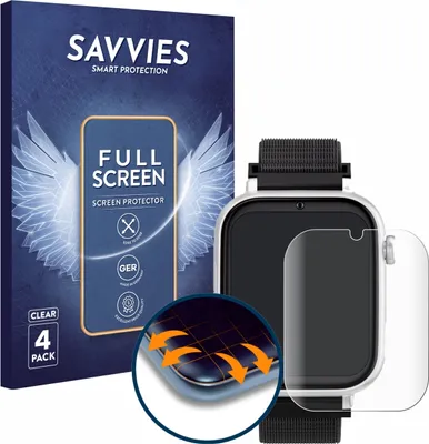 Produktbild von 4x Savvies Fullscreen Schutzfolie für SaveFamily SaveWatch Plus Displayschutz Folie Fullcover Klar Transparent