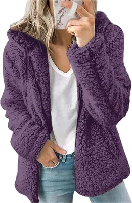 Produktbild von ASKSA Damen-Sweatshirt Flauschige Sherpa-Fleece-Jacke mit Reißverschluss Langärmelig,  Violett, 2XL