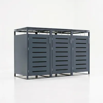 Produktbild von Mülltonnenbox Müllbox Mülltonnenverkleidung  mit Schloss - BASIC - 3er - Anthrazit - 240l - 3 Türen, KI-generiertes Bild