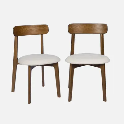 Produktbild von sweeek - 2er-Set Vintage-Stühle aus nussbaumfarbenem Heveaholz mit strukturiertem Stoffbezug - Nussbaumfarben