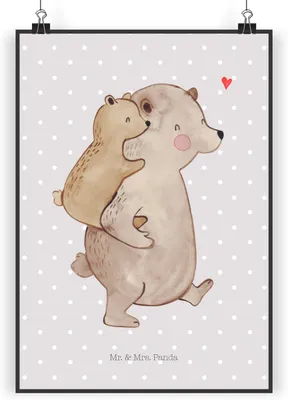 Produktbild von Mr. & Mrs. Panda Bild Papa Bär DIN A4 - Grau Pastell - Geschenk, Kunstdruck, wanddeko, Deko, Vatertag, Muttertag, Sohn, Geburtstag, drucke, Wandbild