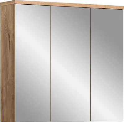 Produktbild von Badezimmerspiegelschrank "Grado" in nox oak/spiegel mit 3 Türen und 6 Einlegeböden. Abmessungen (BxHxT) 80x75x20 cm