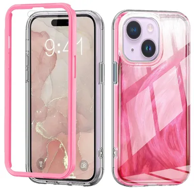 Image de Coque de protection hybride en TPU et PC pour Apple iPhone 15, motif plumes, rose