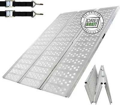 Produktbild von DREIBREIT by 2-Fach klappbar Alu Auffahrrampe 175 cm Tragkraft 1020 kg gelocht Quadrampe Verladerampe grau