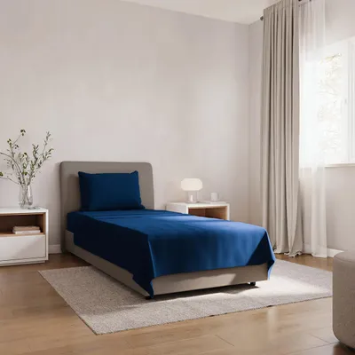 Obrázok produktu pre Sada posteľnej bielizne z mikrovlákna, 90x190/200 cm, 3-dielna, tmavomodrá, pre jednolôžko